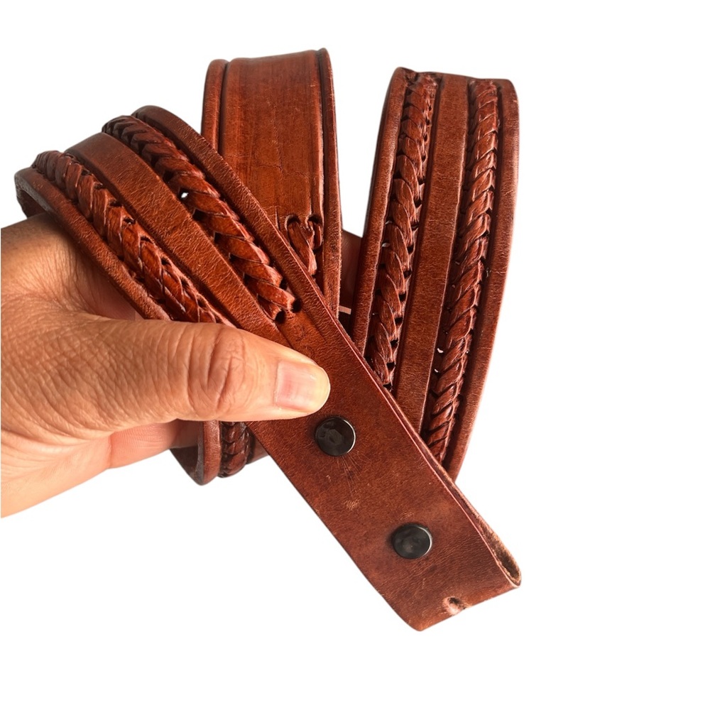 Tobacco Brown Tooled Braided Leather Belt Strap No Buckle Size 40.